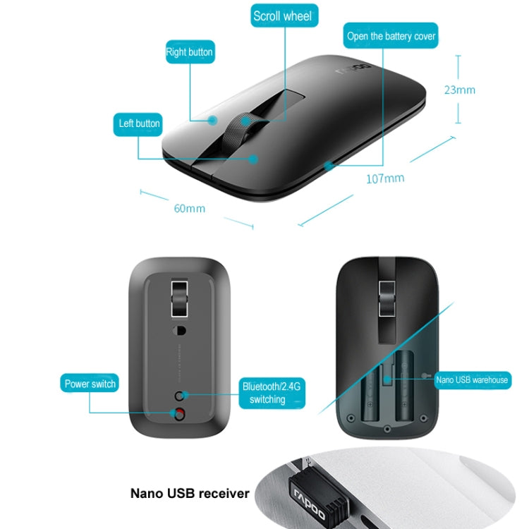 Rapoo M550 1300DPI 3 Keys Home Office Wireless Bluetooth Silent Mouse My Store