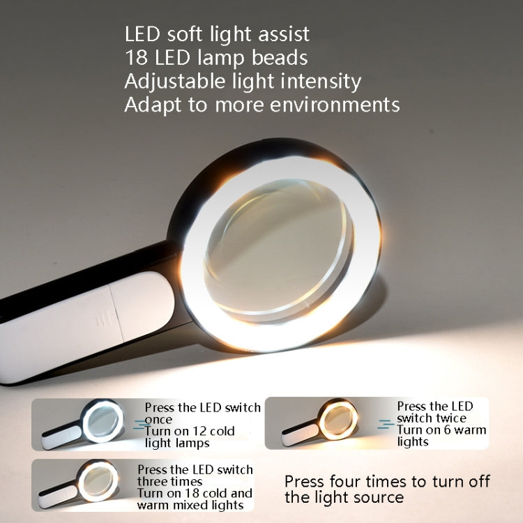 30 Times 18 LED Cool Warm Light HD Elderly Reading Repair Glass Magnifier