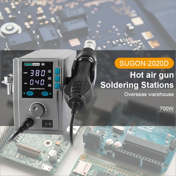 SUGON Hot Air Rework Station LED Display Temperature Adjustable Soldering Station With 5 Nozzles, EU Plug