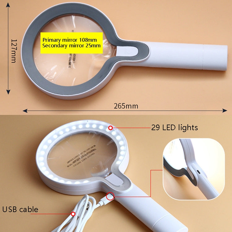 XT-8013 With 29 LED Lights 3 Gelling Touch Switch Magnifier 2 Times / 13 Times Hand-Held Magnifying Glass