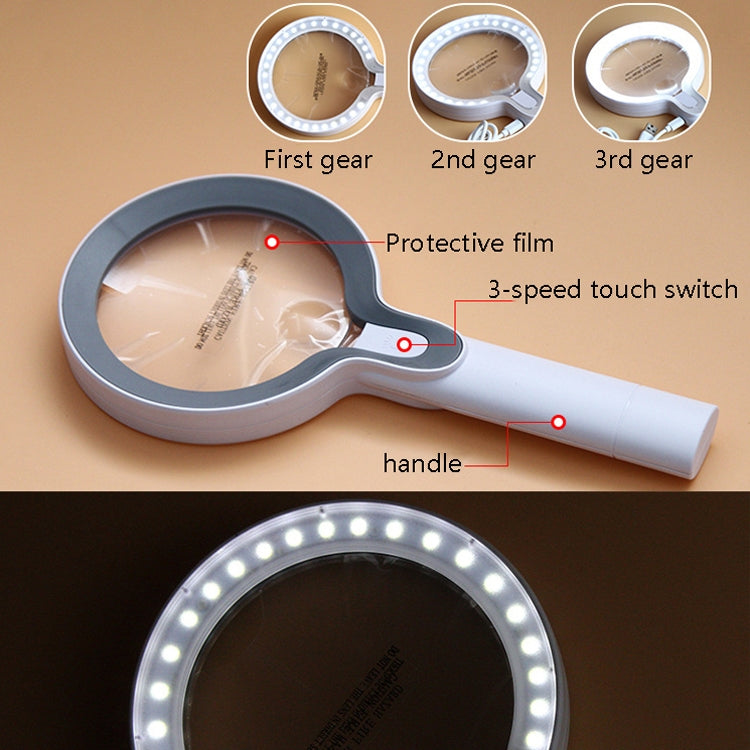 XT-8013 With 29 LED Lights 3 Gelling Touch Switch Magnifier 2 Times / 13 Times Hand-Held Magnifying Glass