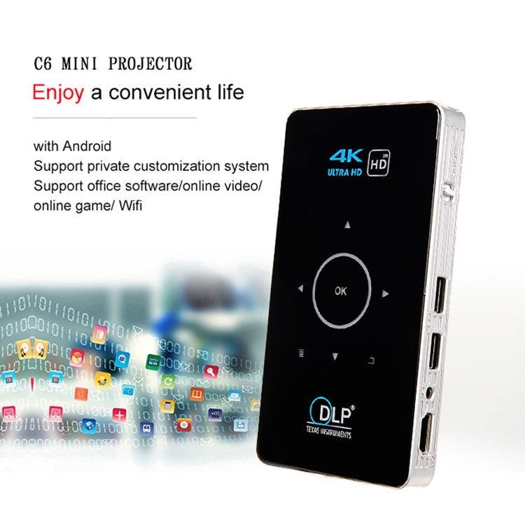 C6 2GB+32GB Android Smart DLP HD Projector Mini Wireless Projector