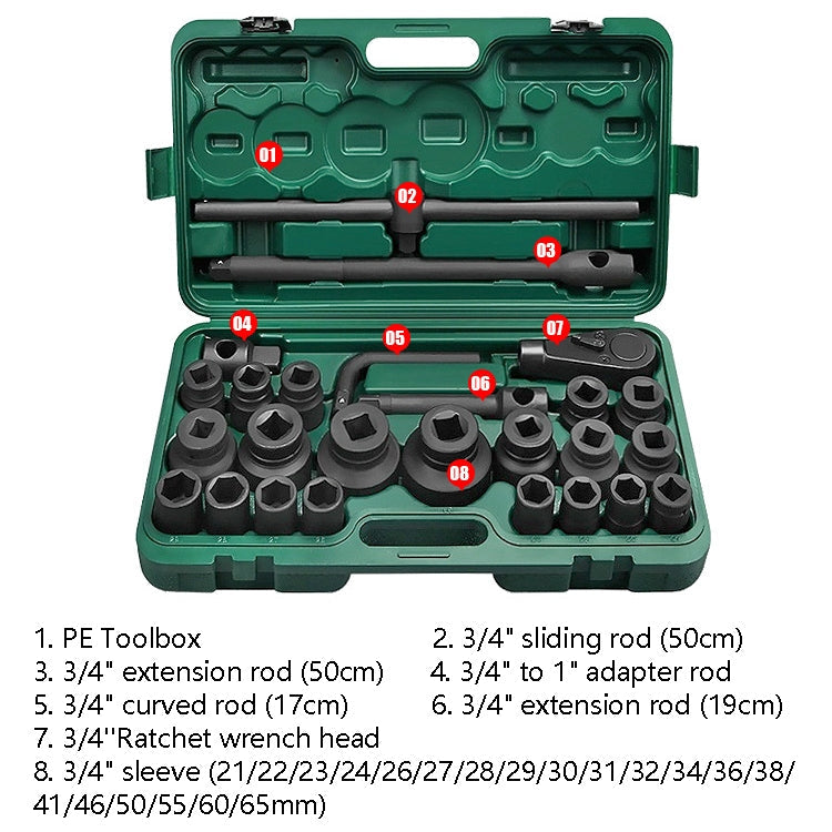 26 PCS / Set Hexagonal Heavy-Duty Socket Auto Repair Socket Wrench