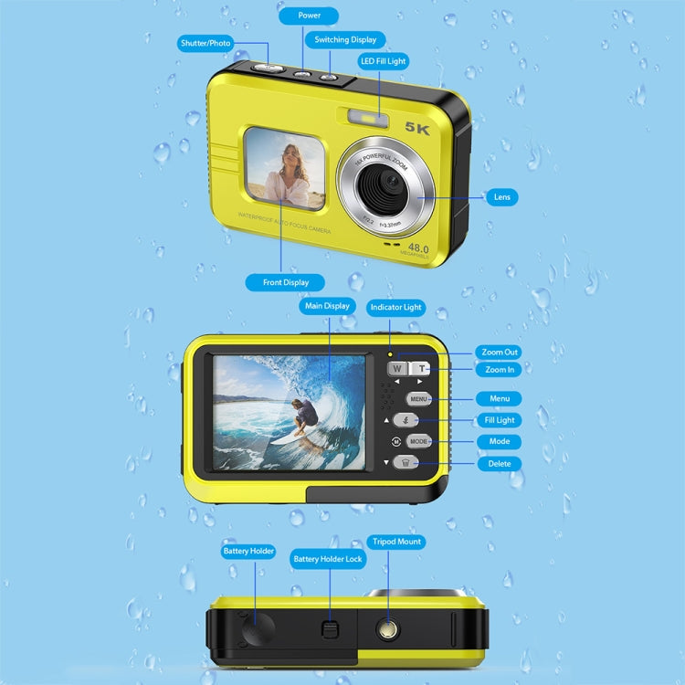 WDC901 3.5m Waterproof 48MP HD Dual Screen Outdoor Sports Digital Camera - Reluova