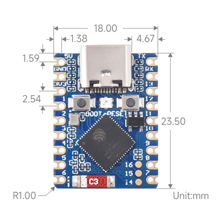 Waveshare ESP32-S3 Mini Development Board, Based On ESP32-S3FH4R2 Dual-Core Processor