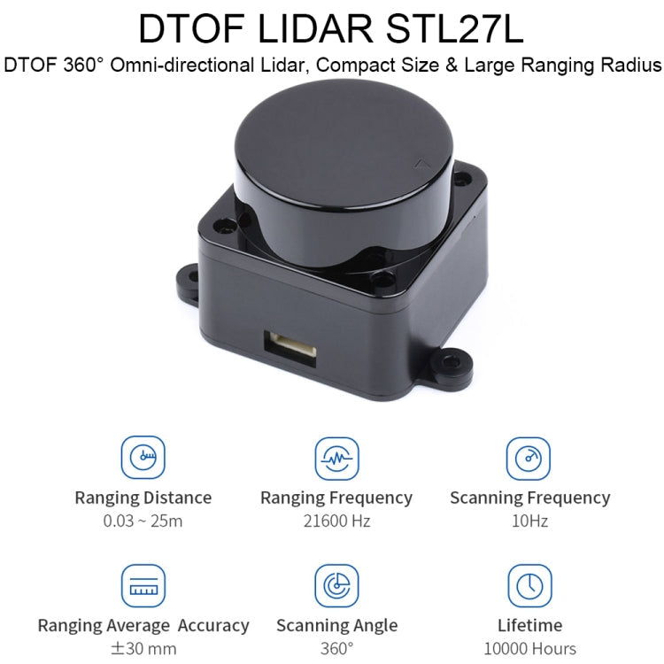 Waveshare 24782 DTOF Laser Lidar Sensor STL27L, 360 Degree Omni-Directional Lidar, UART Bus