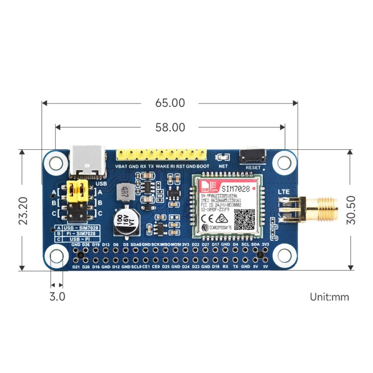 Waveshare 25349 SIM7028 NB-IoT HAT For Raspberry Pi, Supports Global Band NB-IoT Communication Reluova