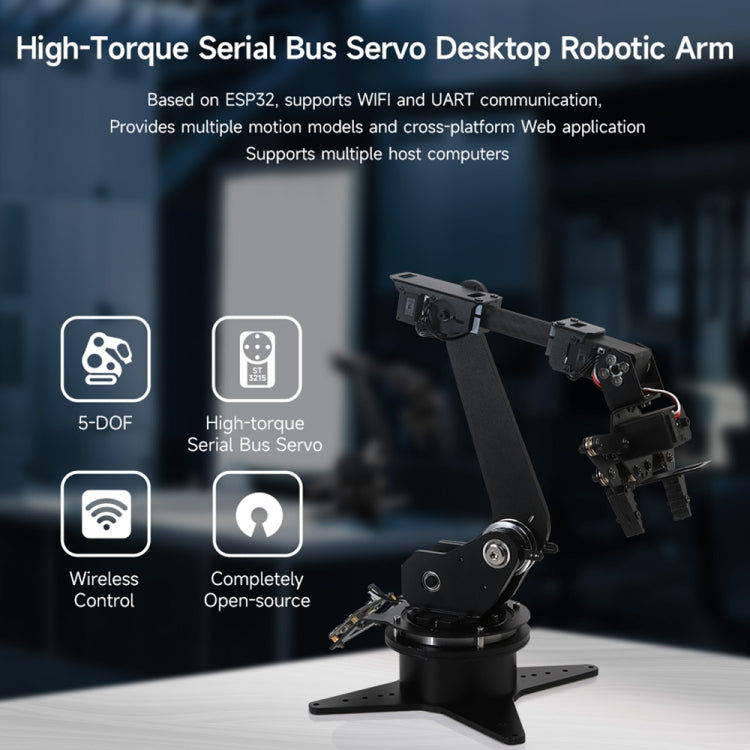 Waveshare High-Torque Serial Bus Servo, Desktop Robotic Arm Kit, Based On ESP32, 5-DOF