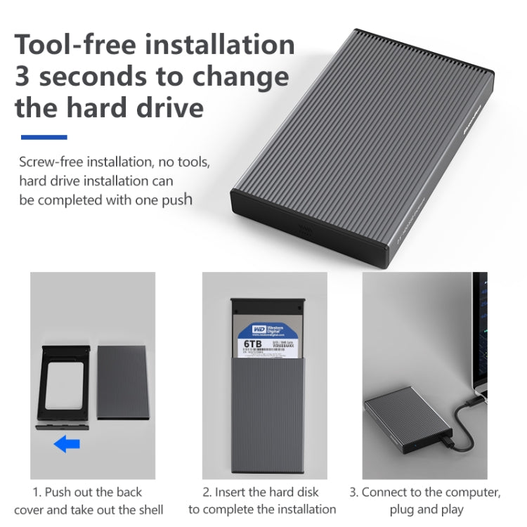 Blueendless 2.5 inch Mobile Hard Disk Box SATA Serial Port USB3.0 Free Tool SSD, Style: