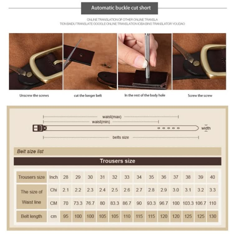 COWATHER QSK001 Men Casual Fashion Two-Layer Leather Pin Buckle Belt,Length： Reluova