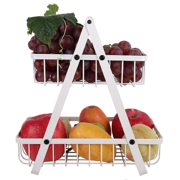 Double-Layer Portable Wrought Iron Basket Foldable Kitchen Storage Basket Shelf Fruit Basket