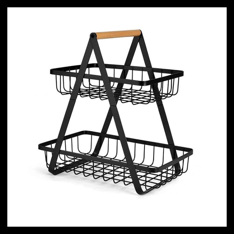 Double-Layer Portable Wrought Iron Basket Foldable Kitchen Storage Basket Shelf Fruit Basket