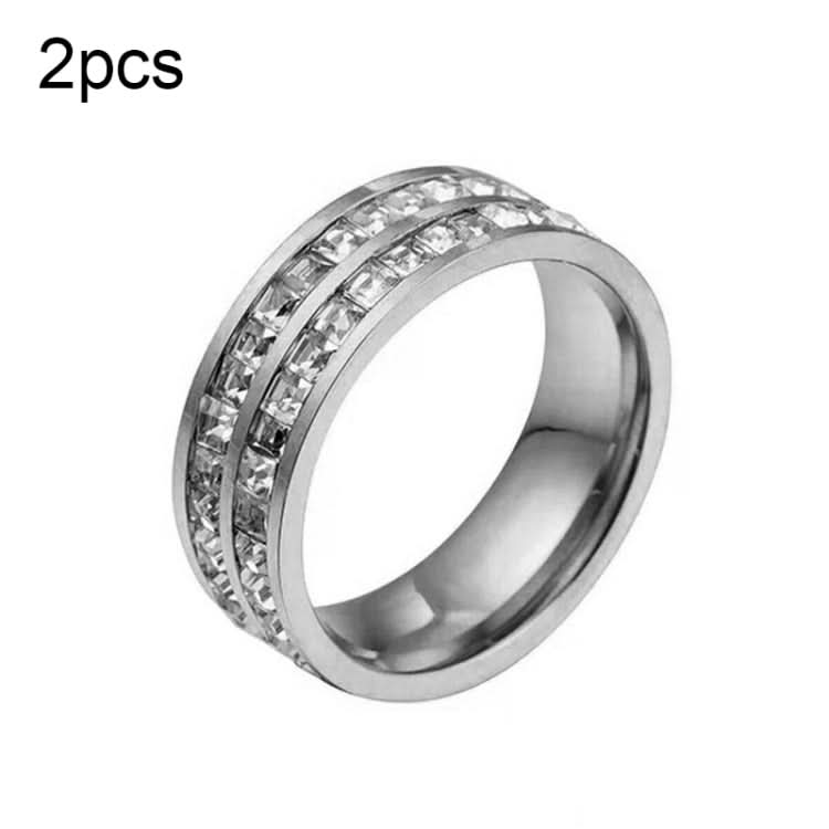 2pcs Girls Simple Titanium Steel Diamond Ring, Series 1-Reluova