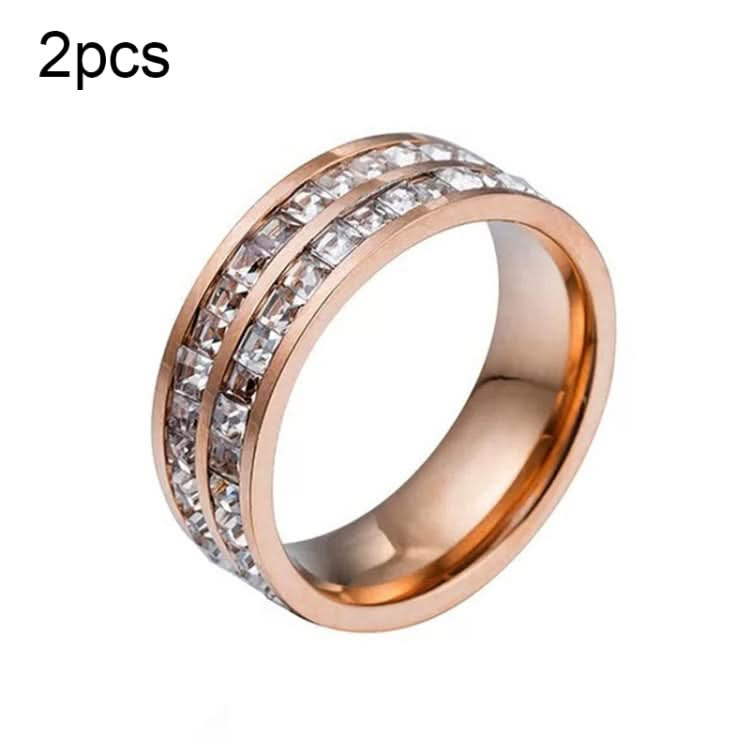 2pcs Girls Simple Titanium Steel Diamond Ring, Series 1-Reluova