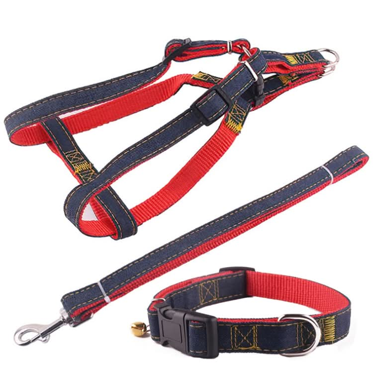 BG-Q1025 Leash+Chest Strap+Collar Thickened Strong Denim Pet Dog Leash Set - Reluova