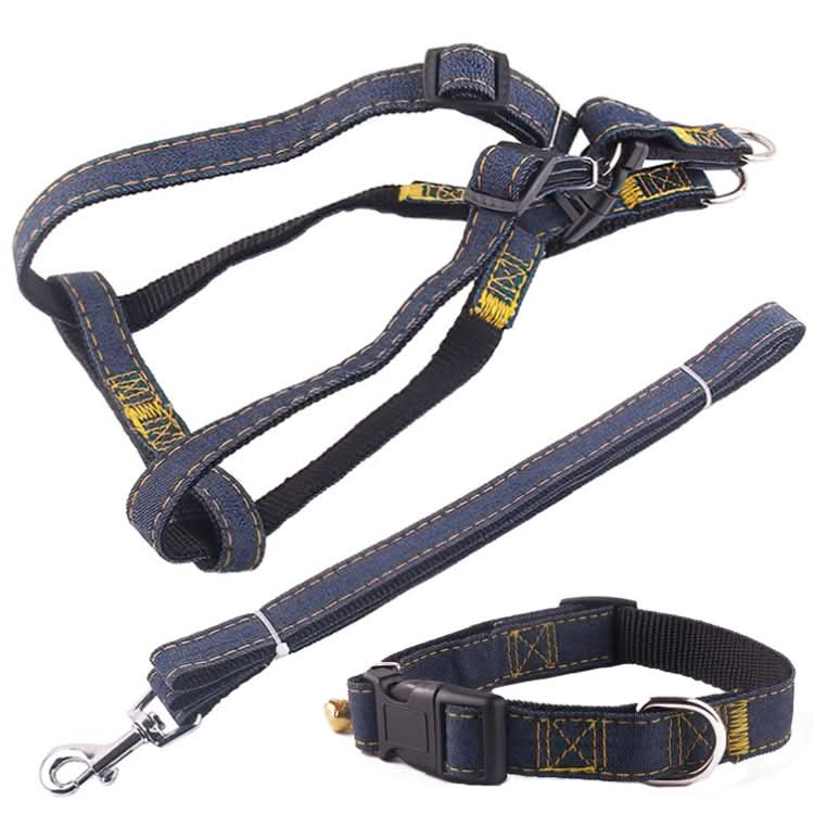 BG-Q1025 Leash+Chest Strap+Collar Thickened Strong Denim Pet Dog Leash Set - Reluova