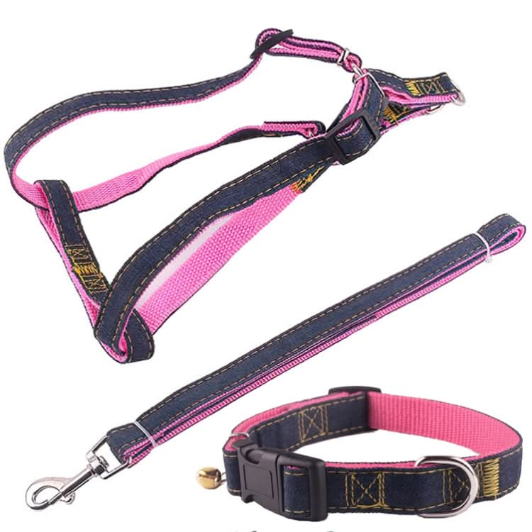 BG-Q1025 Leash+Chest Strap+Collar Thickened Strong Denim Pet Dog Leash Set - Reluova