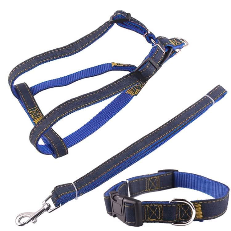 BG-Q1025 Leash+Chest Strap+Collar Thickened Strong Denim Pet Dog Leash Set - Reluova