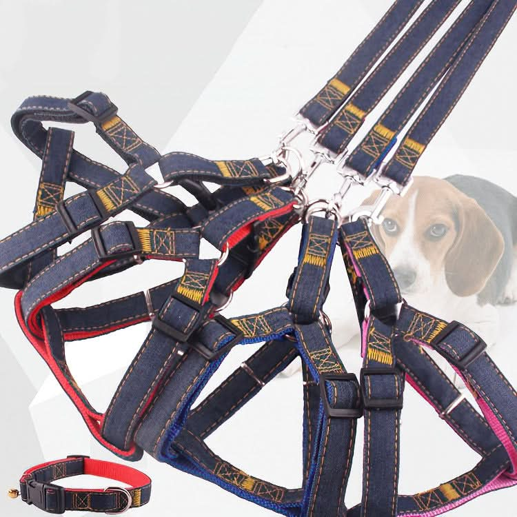 BG-Q1025 Leash+Chest Strap+Collar Thickened Strong Denim Pet Dog Leash Set - Reluova