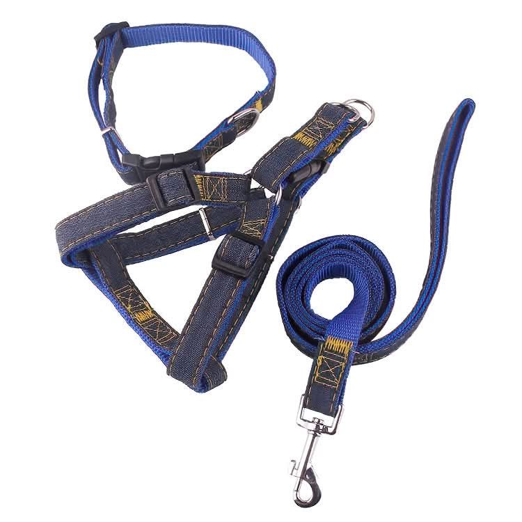 BG-Q1025 Leash+Chest Strap+Collar Thickened Strong Denim Pet Dog Leash Set - Reluova