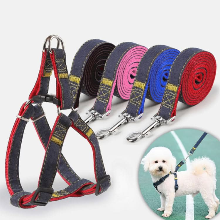 BG-Q1025 Leash+Chest Strap+Collar Thickened Strong Denim Pet Dog Leash Set - Reluova