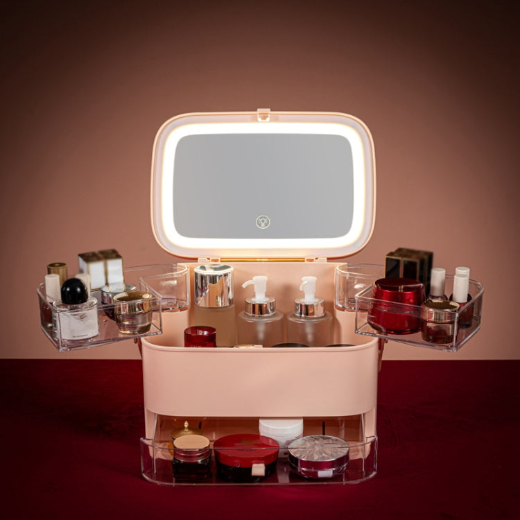 Cosmetic Storage Box Dustproof Skin Care Products Desktop LED With Mirror Shelf My Store