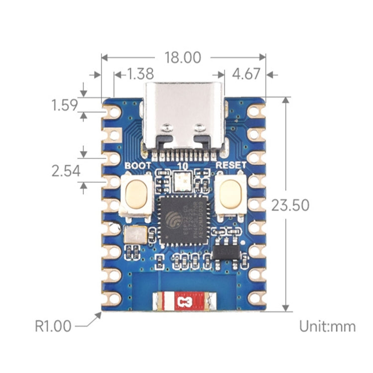 Waveshare 2.4GHz ESP32-C3 Mini Development Board, Based ESP32-C3FN4 Single-core Processor Reluova