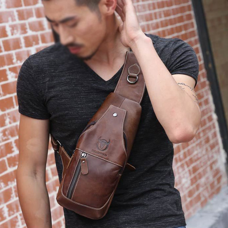 BULL CAPTAIN 019 Retro Men Leather Crossbody Shoulder Bag First-Layer Cowhide Chest Bag, Colour: Black + Buckle My Store