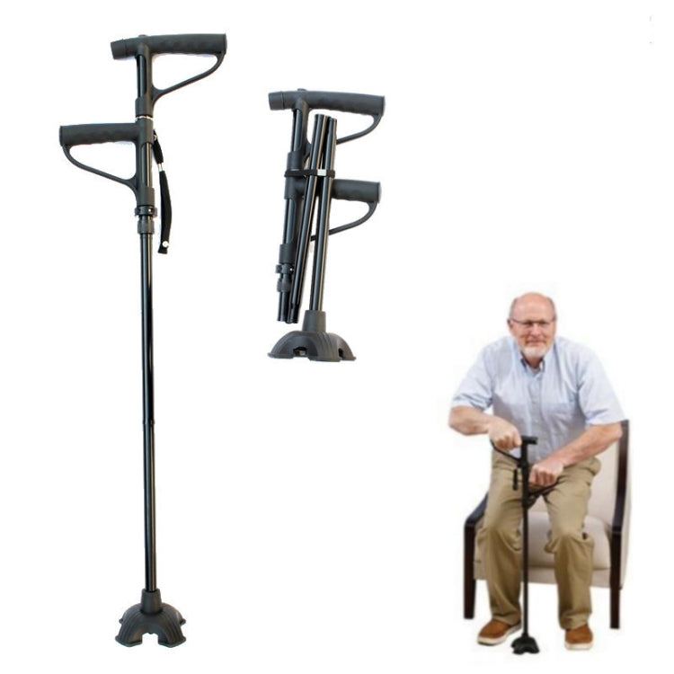 Multifunctional Folding Double-Handle Elderly Crutches Aluminum Alloy Elderly Power-Assisted Walking Sticks Four-Legged Walking Sticks With Lights Reluova