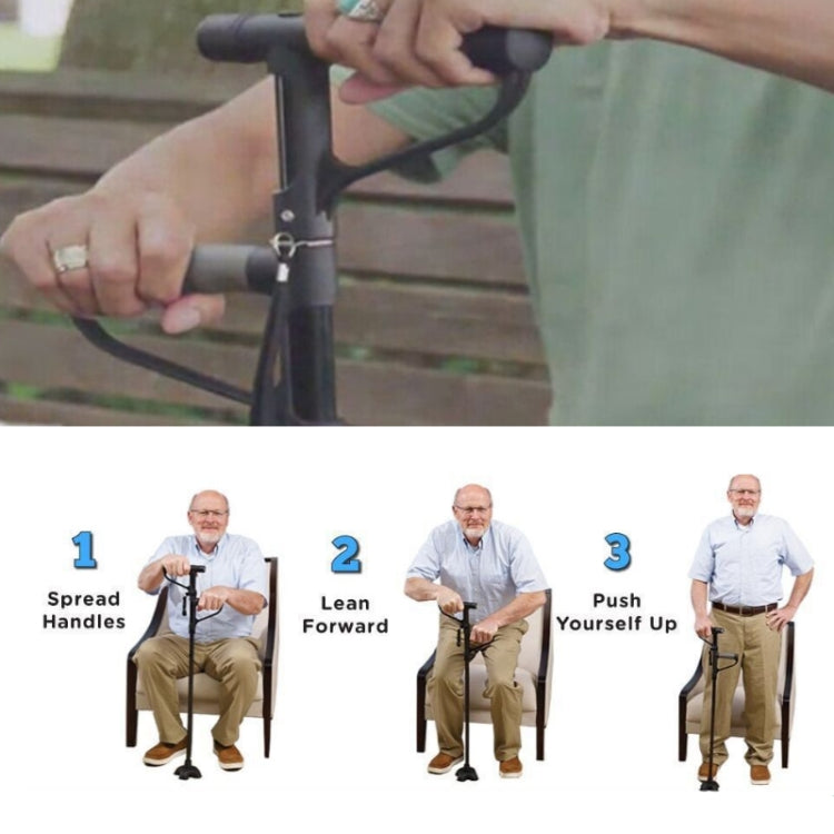 Multifunctional Folding Double-Handle Elderly Crutches Aluminum Alloy Elderly Power-Assisted Walking Sticks Four-Legged Walking Sticks With Lights Reluova