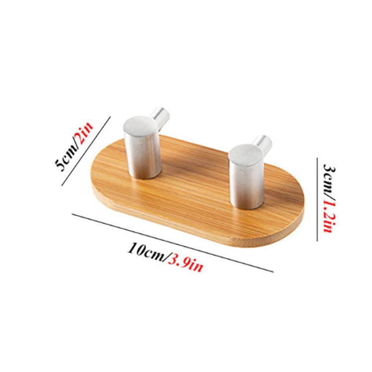 2 PCS Stainless Steel Bamboo Double Row Hook Kitchen Bathroom Door Adhesive Solid Wood Hook-Reluova