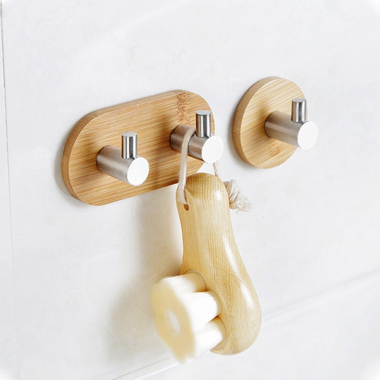 2 PCS Stainless Steel Bamboo Double Row Hook Kitchen Bathroom Door Adhesive Solid Wood Hook