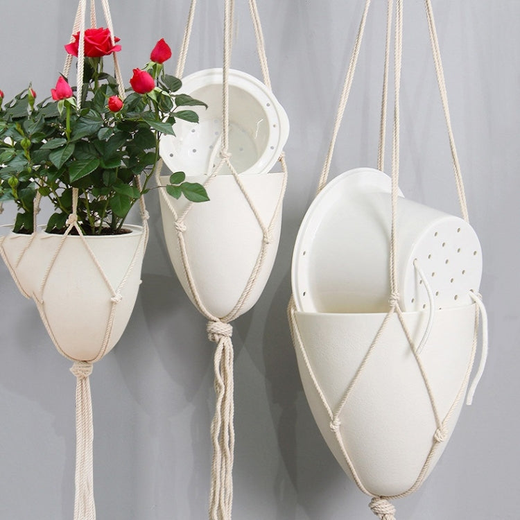 Handmade Hemp Rope Hanging Plastic Water Storage Flowerpot, Size: D03 Caliber 11.5cm My Store