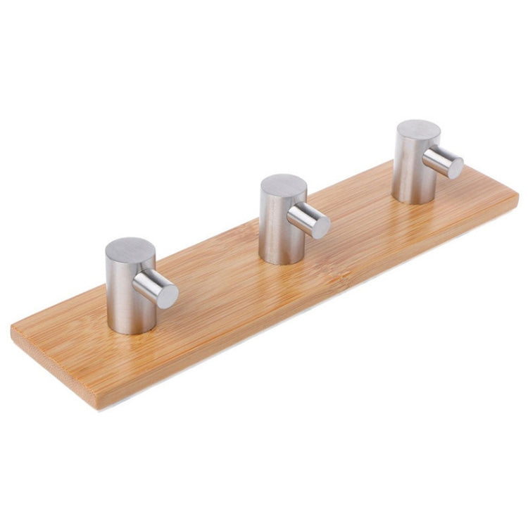 Stainless Steel Bamboo Wood Three Row Hook Kitchen Bathroom Door Adhesive Hook