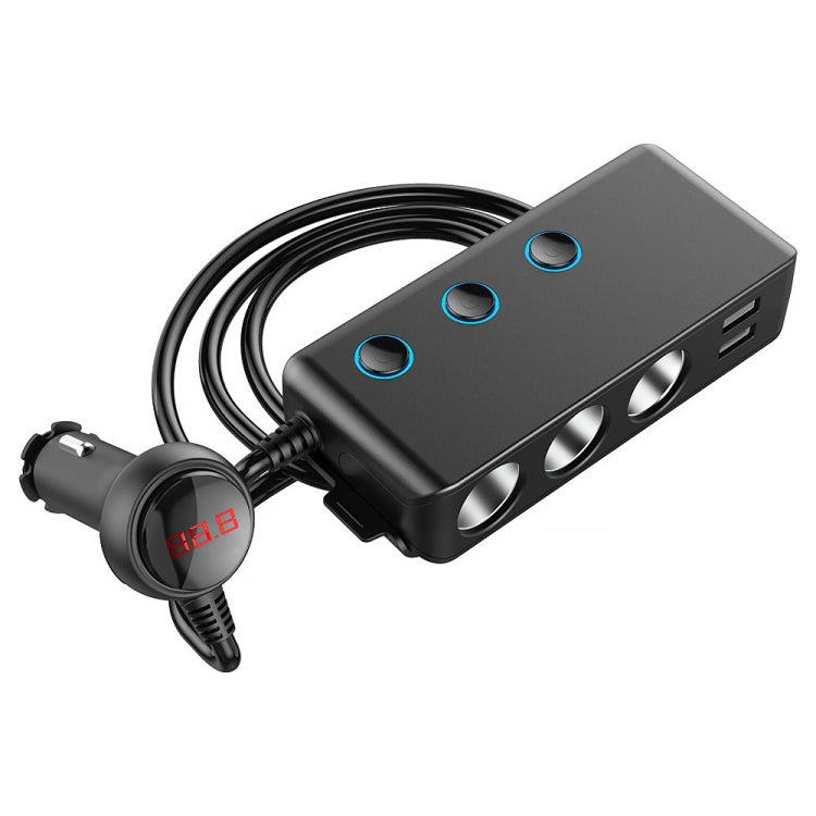 Car Cigarette Lighter Car Charger 3USB Port +1 QC3.0 + 3 Cigarette Lighter Ports + Back Clip Design + LED Display