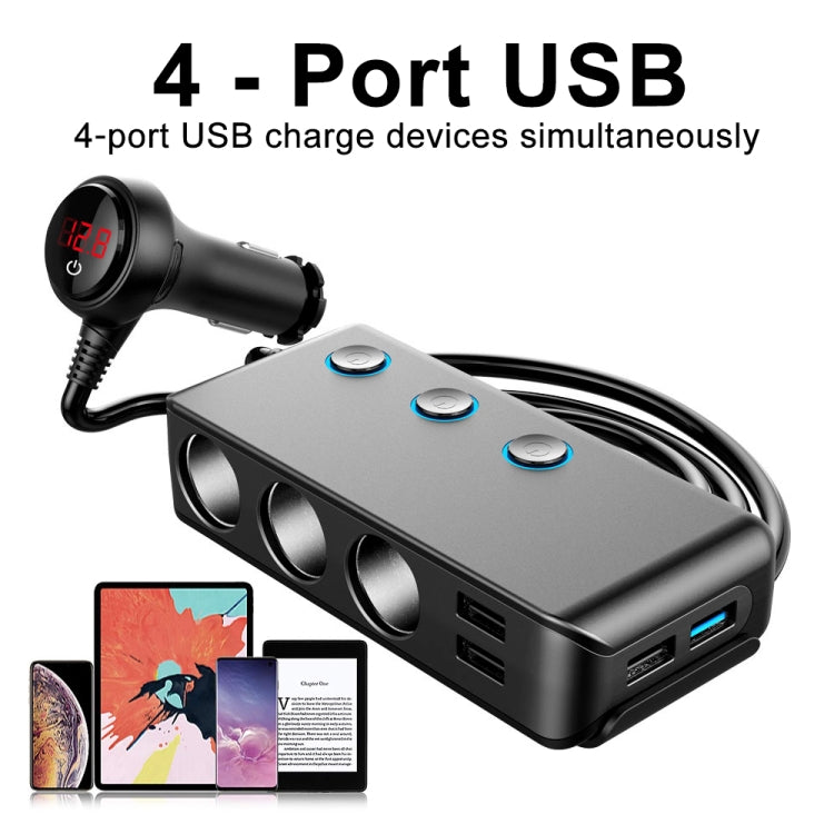 Car Cigarette Lighter Car Charger 3USB Port +1 QC3.0 + 3 Cigarette Lighter Ports + Back Clip Design + LED Display ÎҵÄÉ̵ê