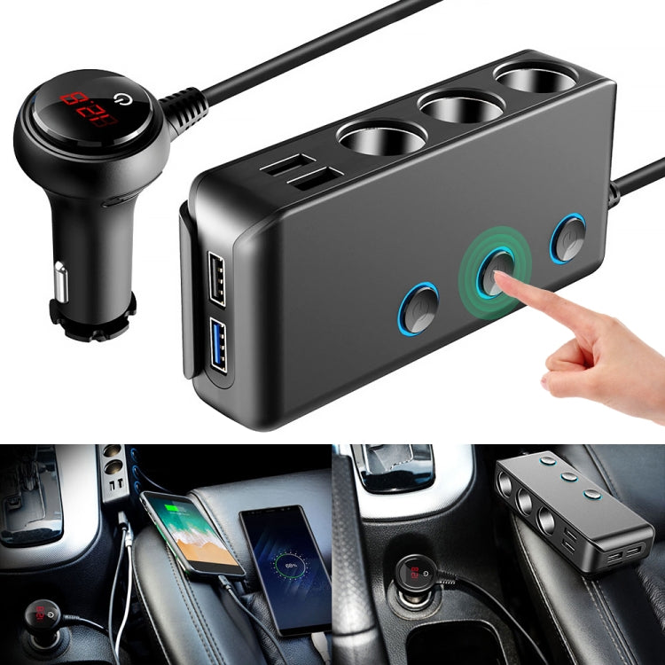 Car Cigarette Lighter Car Charger 3USB Port +1 QC3.0 + 3 Cigarette Lighter Ports + Back Clip Design + LED Display