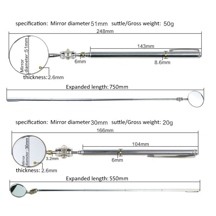 Car Repair Detection Mirror Universal Folding Telescopic Mirror Welding Chassis Inspection Mirror