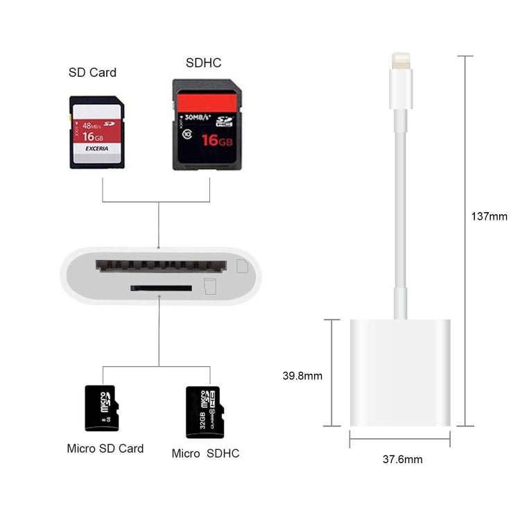 8 Pin to SD / TF Card Reader 2 in 1 Adapter For iPhone / iPad, Cable Length: 9.7cm