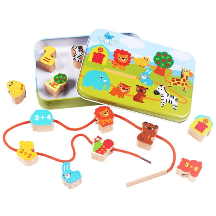 Wooden Toys Baby DIY Toy Cartoon Fruit Animal Stringing Threading Wooden Beads Toy Reluova