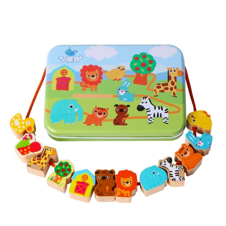 Wooden Toys Baby DIY Toy Cartoon Fruit Animal Stringing Threading Wooden Beads Toy Reluova