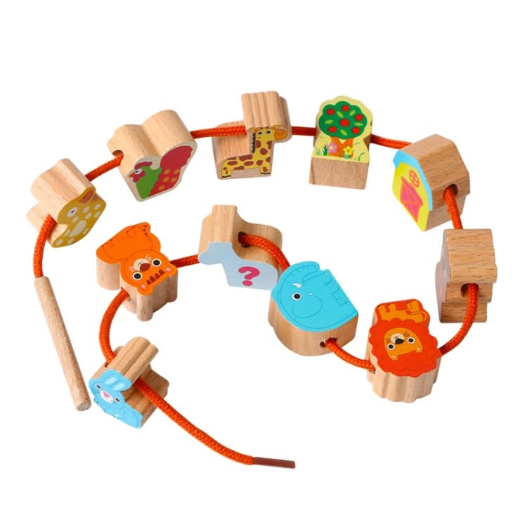 Wooden Toys Baby DIY Toy Cartoon Fruit Animal Stringing Threading Wooden Beads Toy Reluova