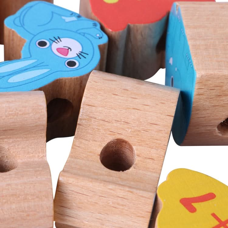 Wooden Toys Baby DIY Toy Cartoon Fruit Animal Stringing Threading Wooden Beads Toy Reluova