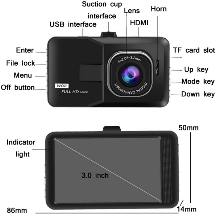 3.0 Inch HD 1080P Wide-Angle Driving Recorder With Reversing Image Specification£º ÎҵÄÉ̵ê