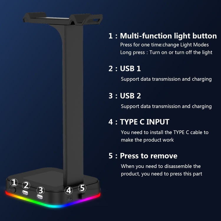 RGBD9 RGB Headset Stand Color-Changing Gaming Headset Stand Gaming Headset Display Stand with Dual USB Ports My Store