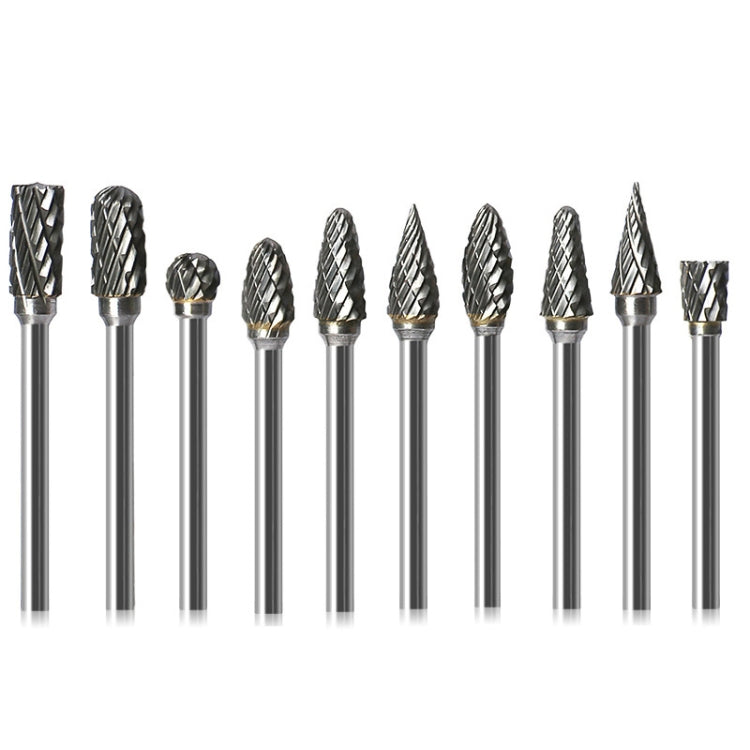 10 PCS / Set Hard Alloy Tungsten Steel Grinding Head Double Pattern Rotating Milling Cutter Head Root Carving Knife, Style: