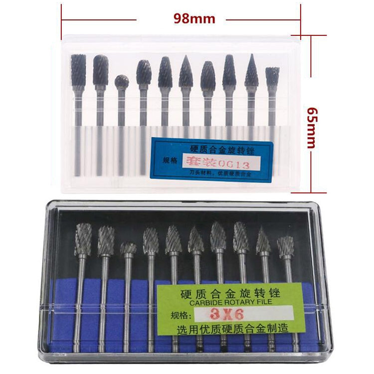 10 PCS / Set Hard Alloy Tungsten Steel Grinding Head Double Pattern Rotating Milling Cutter Head Root Carving Knife, Style: