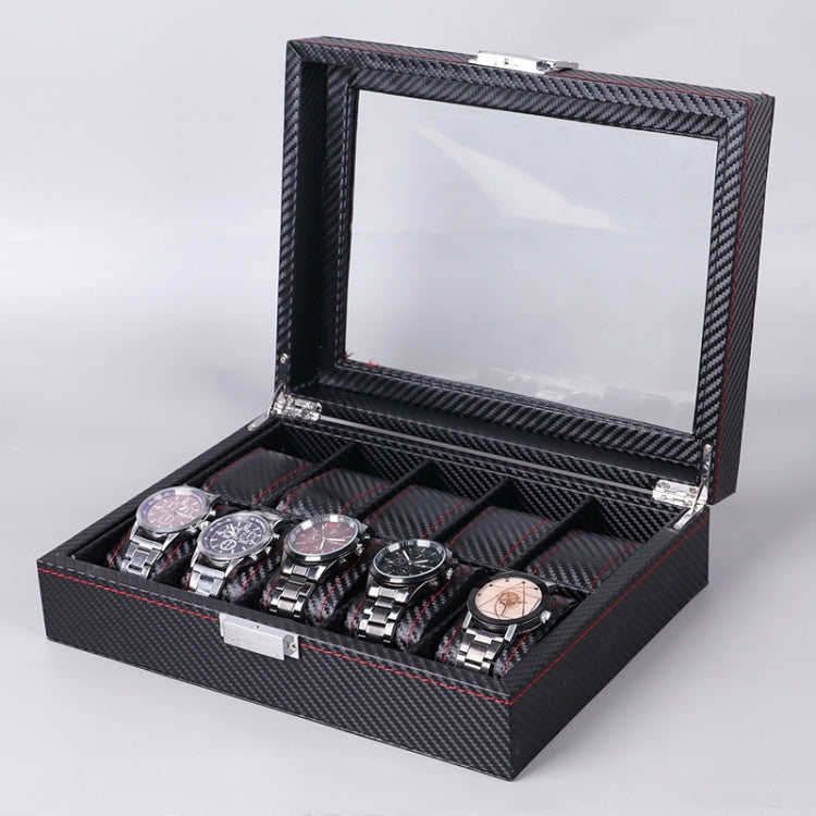 Carbon Fiber PU Leather Watch Box Jewelry Storage Box Packaging Box, Style: