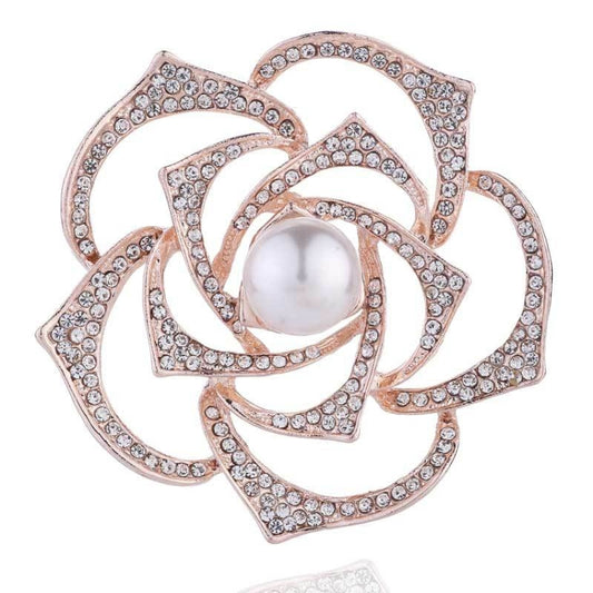 Diamonds Mountain Tea Flower Brooch Pearl Pin Simple Suits Cheongsam Accessories