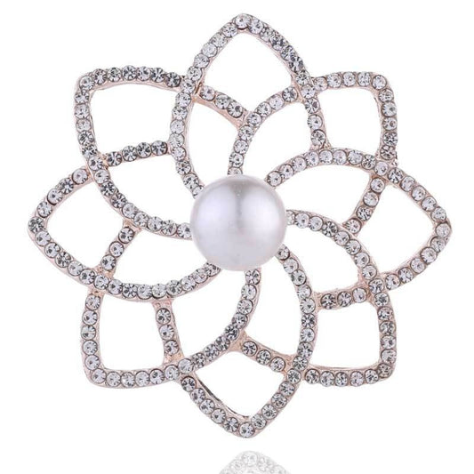 Alloy Diamond Double Flower Brooches Temperament Wild Clothes Pin